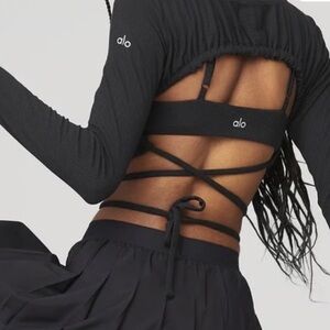 ALO Yoga Black Ribbed Long Sleeve Top